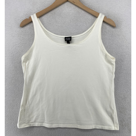 EILEEN FISHER Tank Top M Stretch Cotton Jersey Scoop Neck Shell Off White USA - Picture 1 of 10